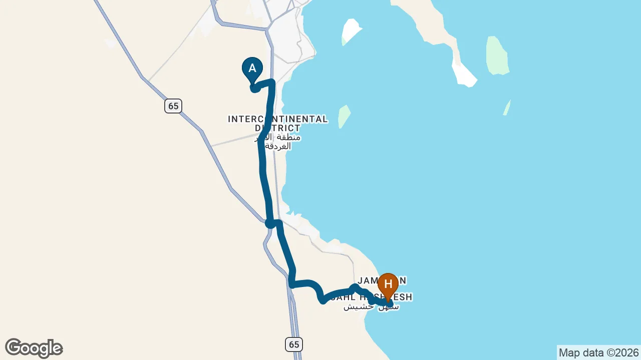 Driving route from Hurghada Airport to Pyramisa Beach Resort
